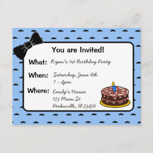 Moustache and Bow tie 1st Birthday Invitation Postcard
