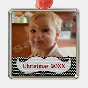 Moustache and Chevron Photo Ornament