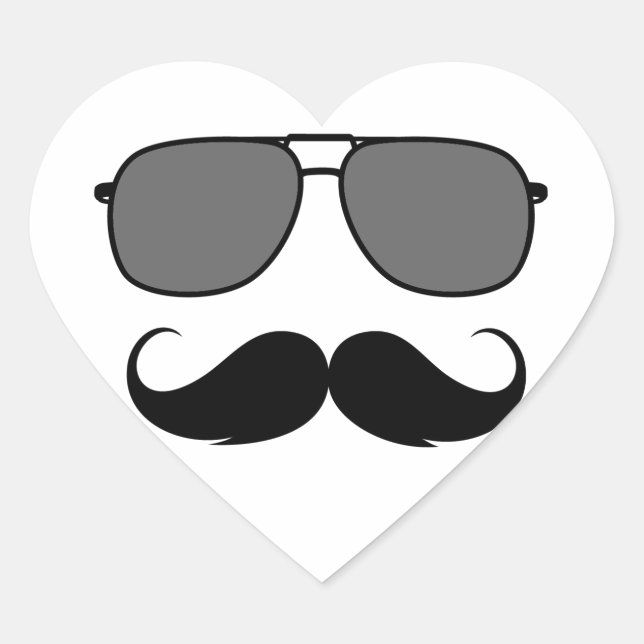 moustache and glasses heart sticker (Front)