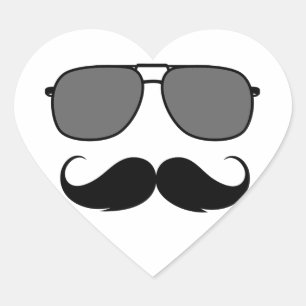 moustache and glasses heart sticker