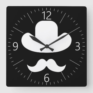 Moustache and hat square wall clock
