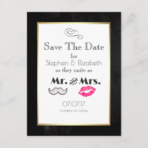 Moustache and Lips Mr. and Mrs. Save the Date Announcement Postcard