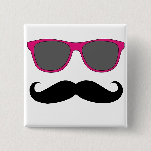Moustache and Pink Sunglasses Humour 15 Cm Square Badge (Front)