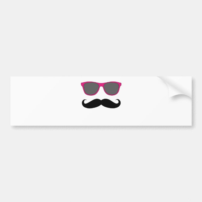 Moustache and Pink Sunglasses Humour Bumper Sticker (Front)