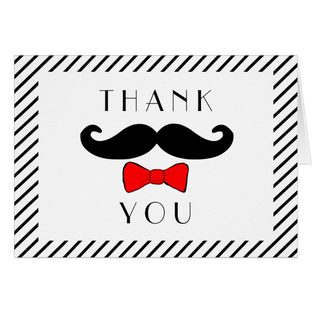 Moustache and Red Bowtie Thank You Note (Front Horizontal)
