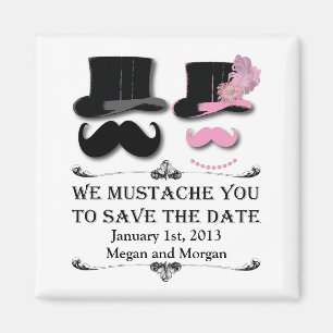 Moustache and Top Hat Save The Date Magnet