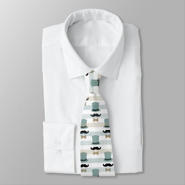 Moustache and Top Hat Stripe Pattern Tie (Tied)