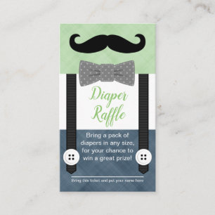 moustache baby diaper raffle ticket green navy blu enclosure card