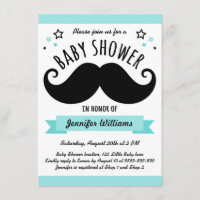 Moustache baby shower aqua blue