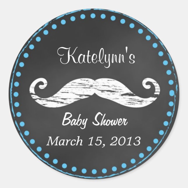 Moustache Baby Shower Favour Sticker (Front)