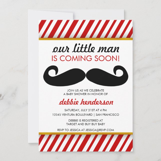 Moustache Baby Shower Invitation (Front)