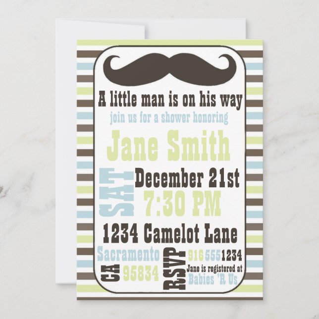 Moustache Baby Shower Invitation (Front)