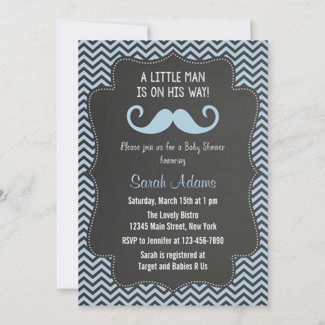 Moustache Baby Shower Invitation Chalkboard (Front)