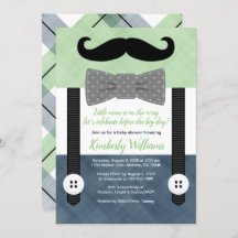 moustache baby shower invitation green navy bow ti