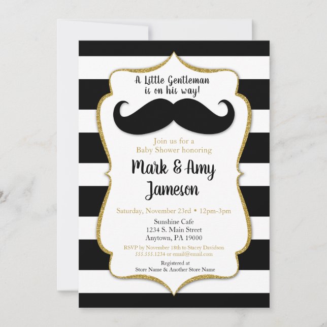 Moustache Baby Shower Invitation Horizontal Stripe (Front)