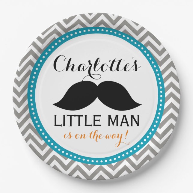 Moustache Baby Shower Paper Plates, Little Man Paper Plate (Front)