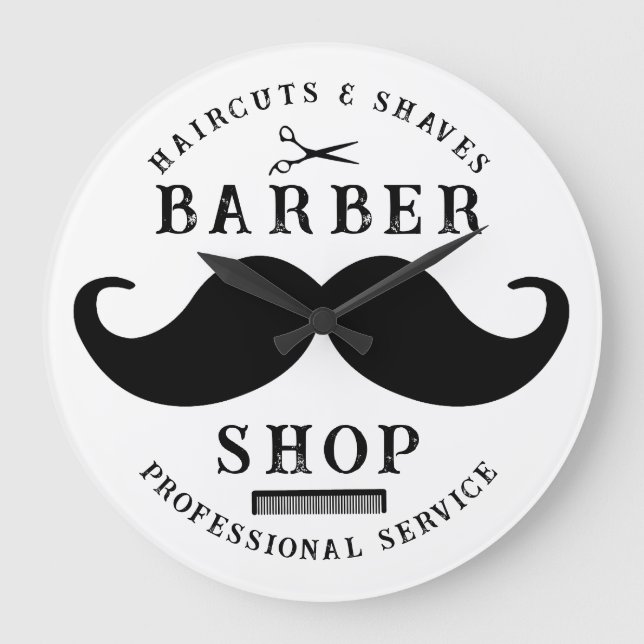 Moustache Barber Shop Modern Hairstylist Barbersho Large Clock (Front)