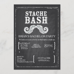Moustache Bash Bachelor Party Chalkboard Hipster Invitation
