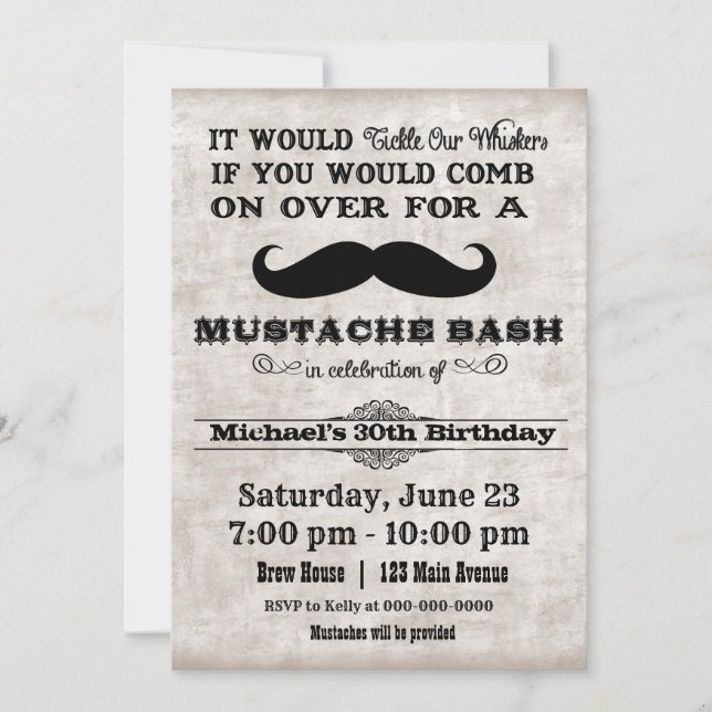 Moustache Bash Birthday Party Invitation (Front)