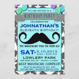 Moustache Bash Chevron Birthday Party Invitation