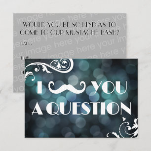 Moustache Bash Question Bokeh Lights Invitations