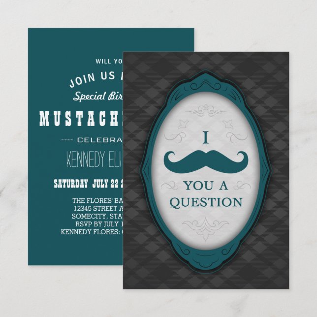 Moustache Bash Question Elegant Frame Invitations (Front/Back)