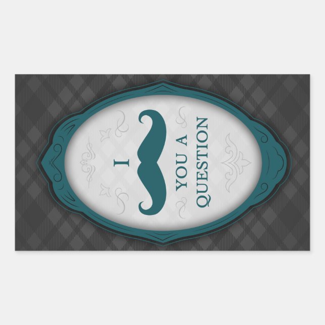 Moustache Bash Question Elegant Frame Invitations Rectangular Sticker (Front)