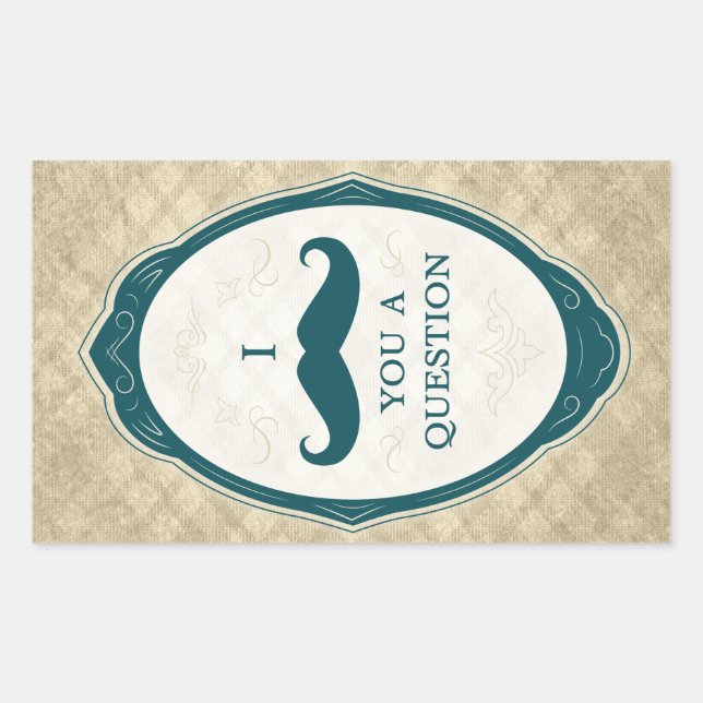 Moustache Bash Question Elegant Frame Invitations Rectangular Sticker (Front)