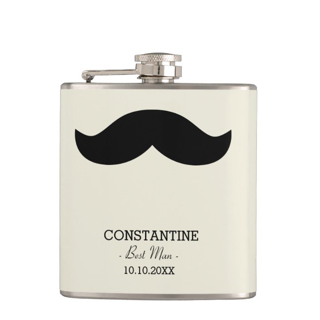 Moustache Best Man Gift Custom Name Hip Flask (Front)