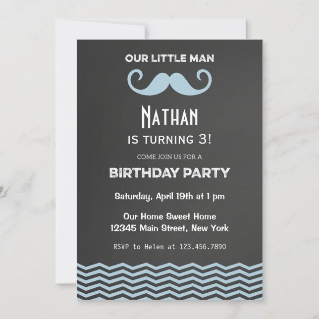 Moustache Birthday Invitation Chalkboard (Front)
