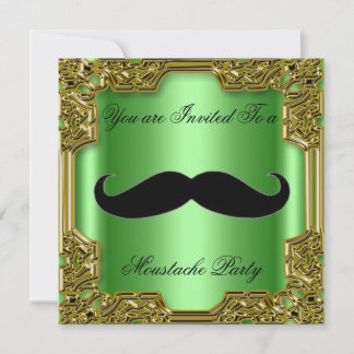 Moustache Birthday Party Invitation Green