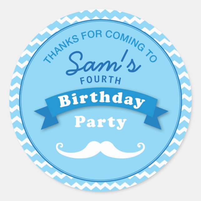 Moustache Birthday Party Thank you Sticker (Front)