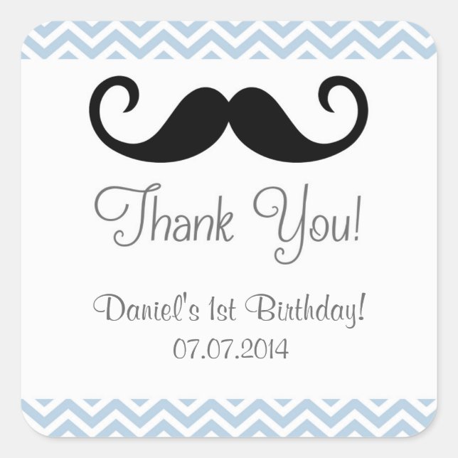 Moustache Birthday Thank You Stickers (Front)