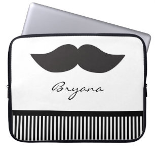 Moustache Black White Stripes Laptop Sleeve Case