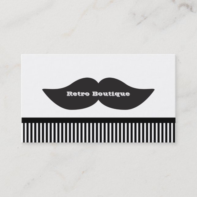 Moustache Black & White Stripes Retro Business Car Business Card (Front)