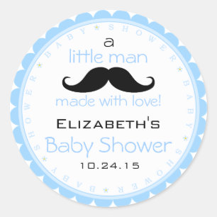Moustache Blue Baby Shower Classic Round Sticker