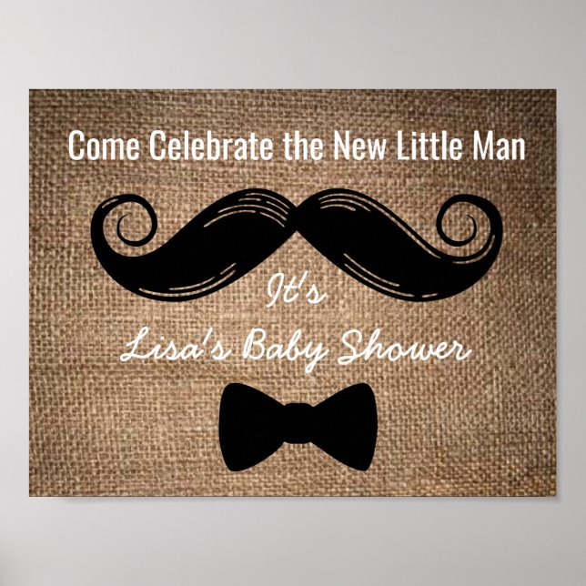 Moustache & Bow Party Sign with Burlap Background (Front)