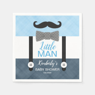 Moustache bow tie baby blue navy boy baby shower napkin