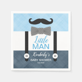 Moustache bow tie baby blue navy boy baby shower napkin