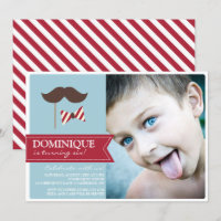 Moustache & Bow Tie Photo Birthday Party Invitatio