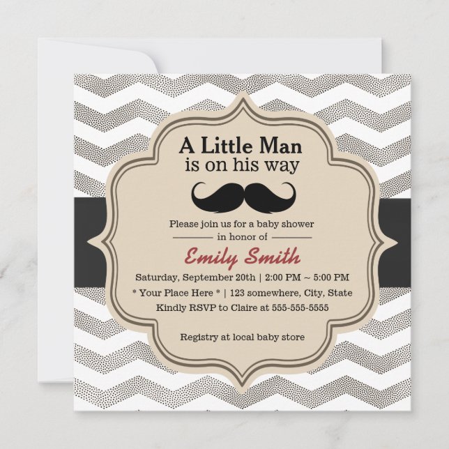 Moustache Boy Modern Chevron Baby Shower Invitation (Front)
