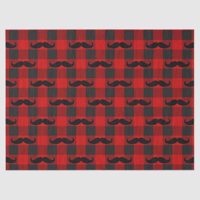 Moustache Buffalo Plaid Pattern Black and Red  Tissue Paper (Front)
