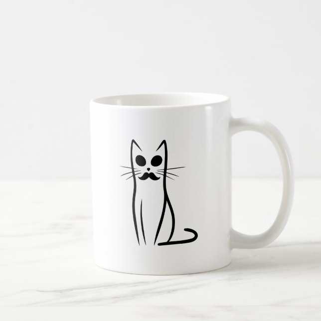 Moustache Cat Dad Abstract Cat Papa Funny Minimali Coffee Mug (Right)
