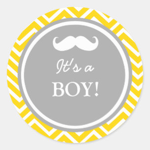 Moustache chevron baby boy shower classic round sticker