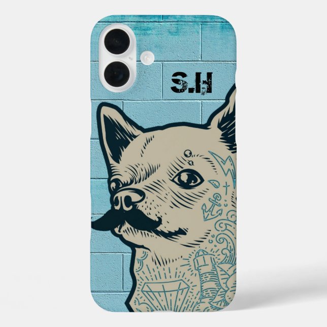 Moustache Chihuahua Graffiti Monogram Case-Mate iPhone Case (Back)
