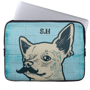 Moustache Chihuahua Graffiti Monogram Laptop Sleeve