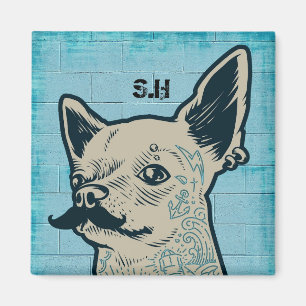 Moustache Chihuahua Graffiti Monogram Magnet