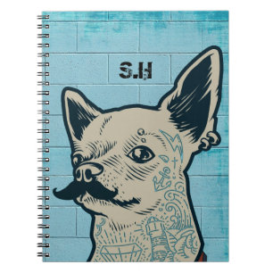 Moustache Chihuahua Graffiti Monogram Notebook