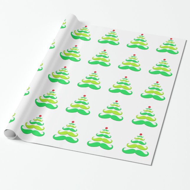 Moustache Christmas Tree Wrapping Paper (Unrolled)