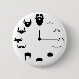 Moustache Clockface 6 Cm Round Badge